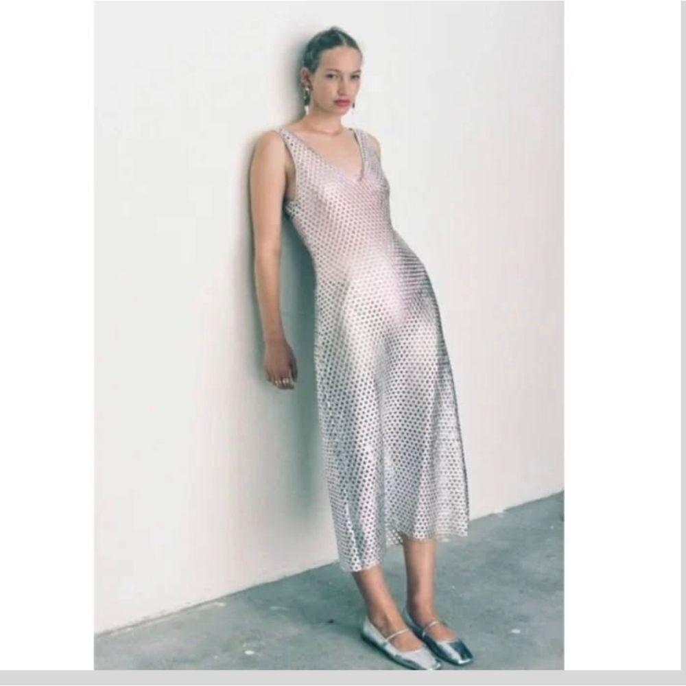 Zara SILVER LONG MESH DRESS